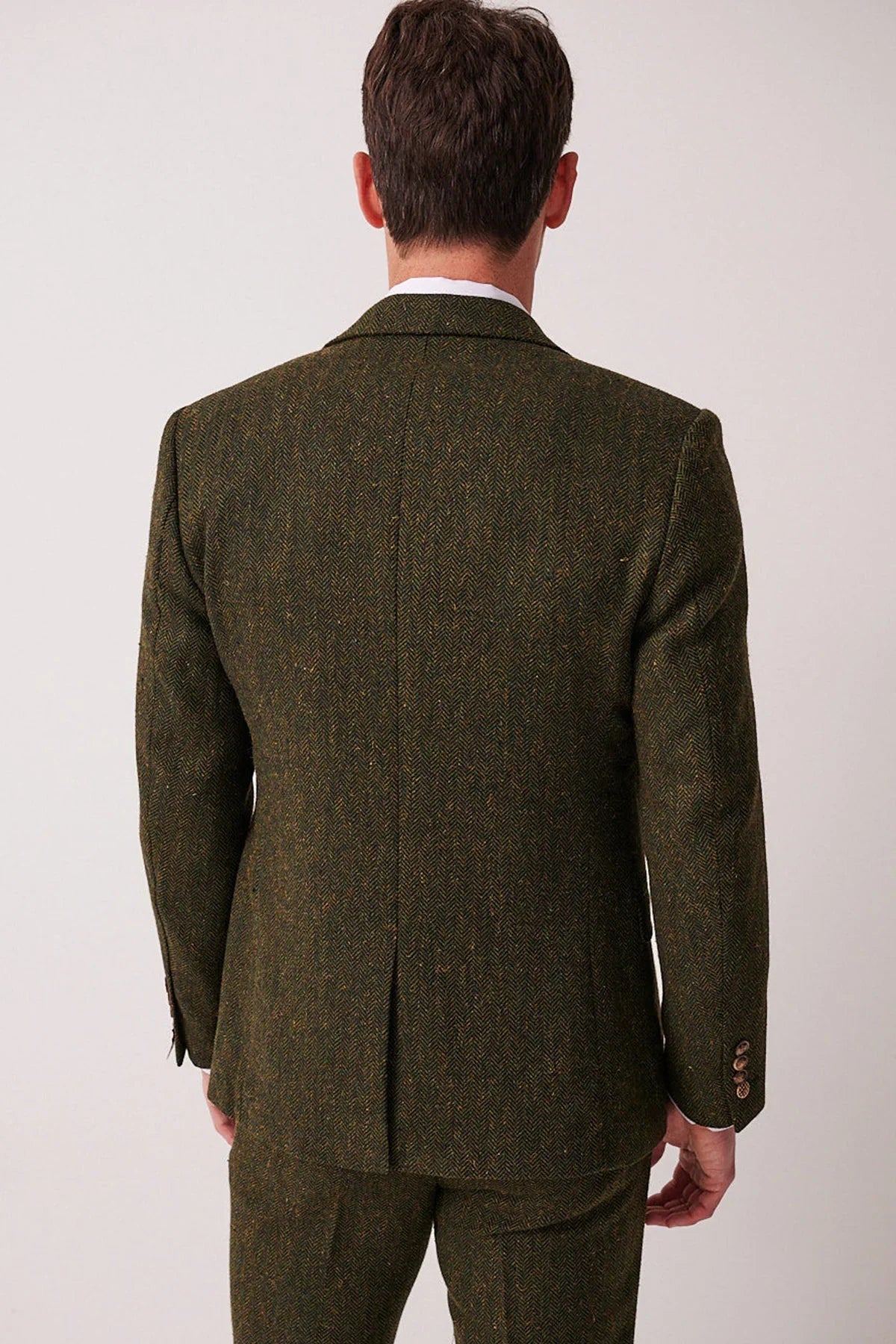 3-teiliger Herrenanzug Tweed Dean Olive – Marc Darcy