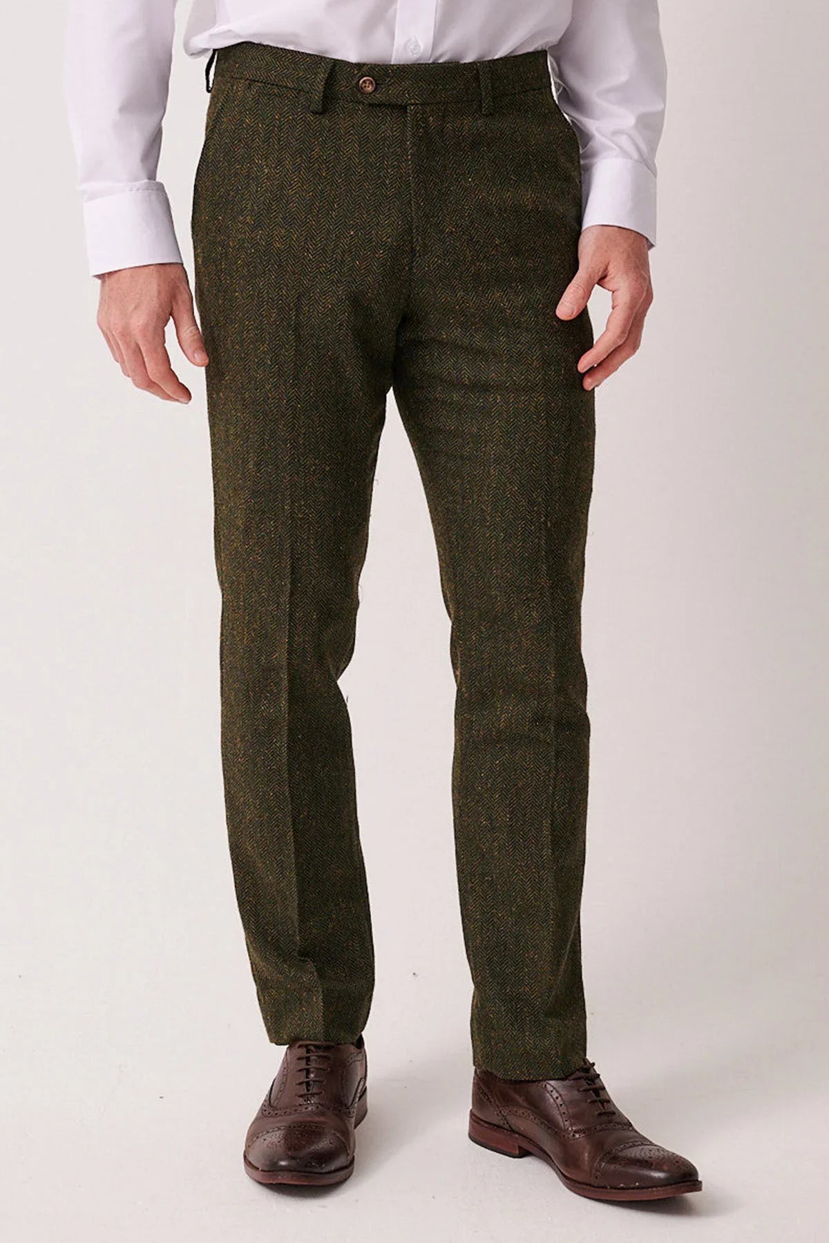 3-teiliger Herrenanzug Tweed Dean Olive – Marc Darcy