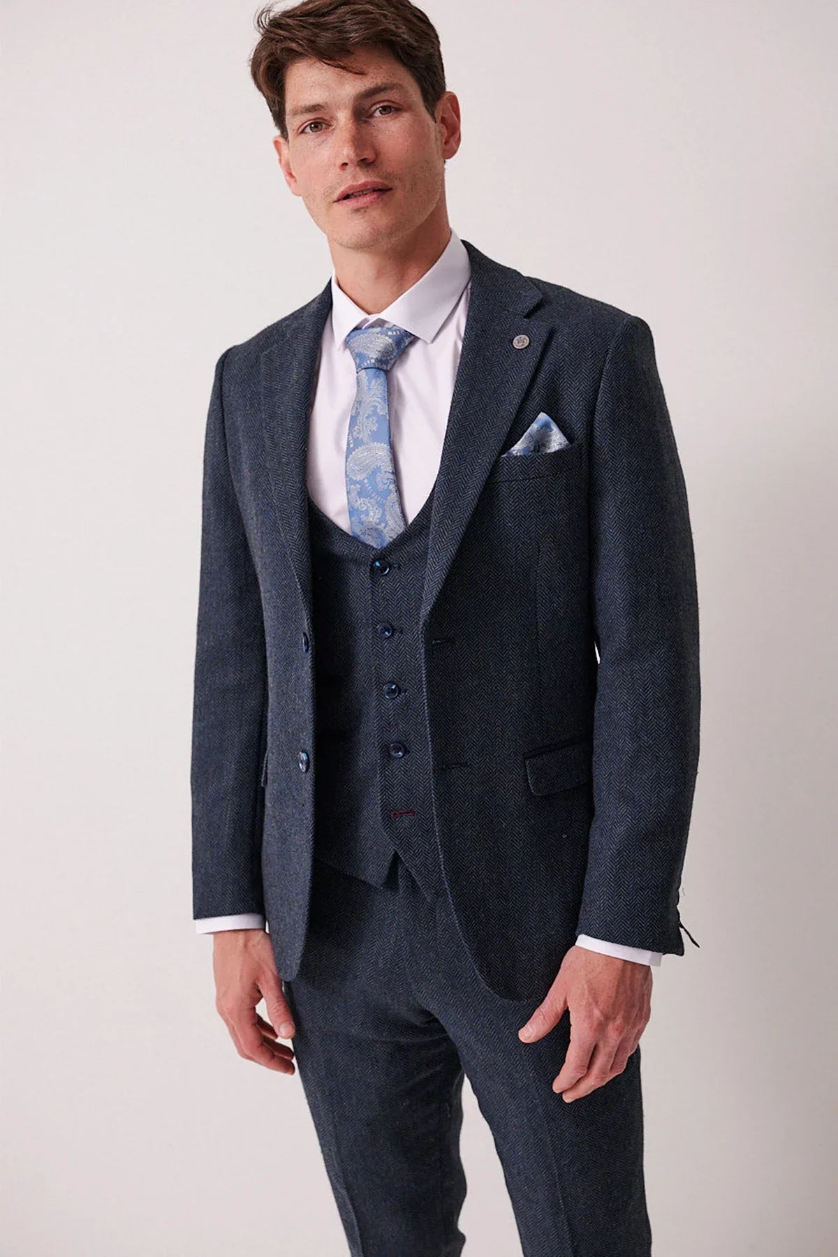 3-Teilig Herren Anzug Tweed Dean Blue - Marc Darcy