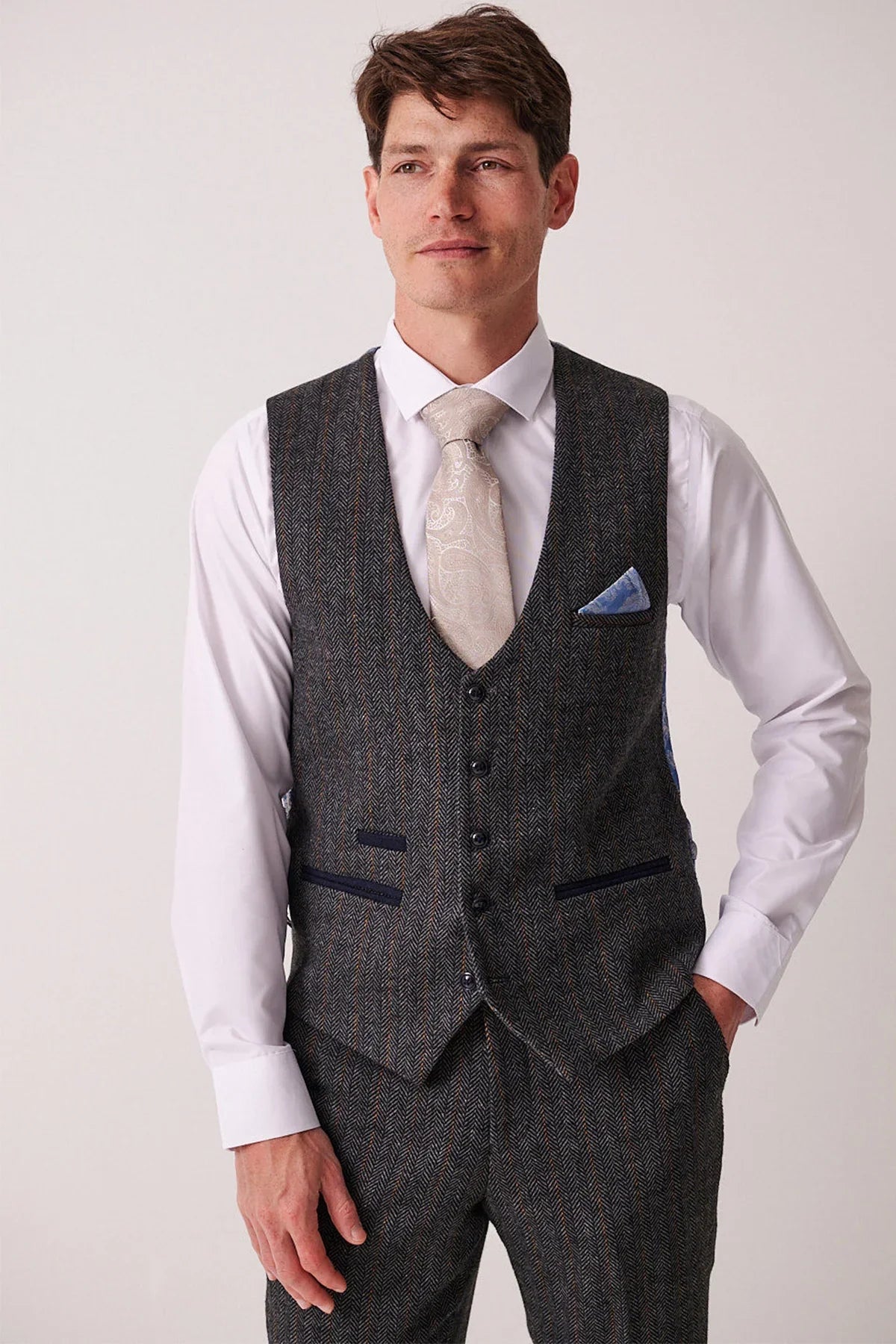 Marc Darcy - Weste Dominic Blue Grey Tweed