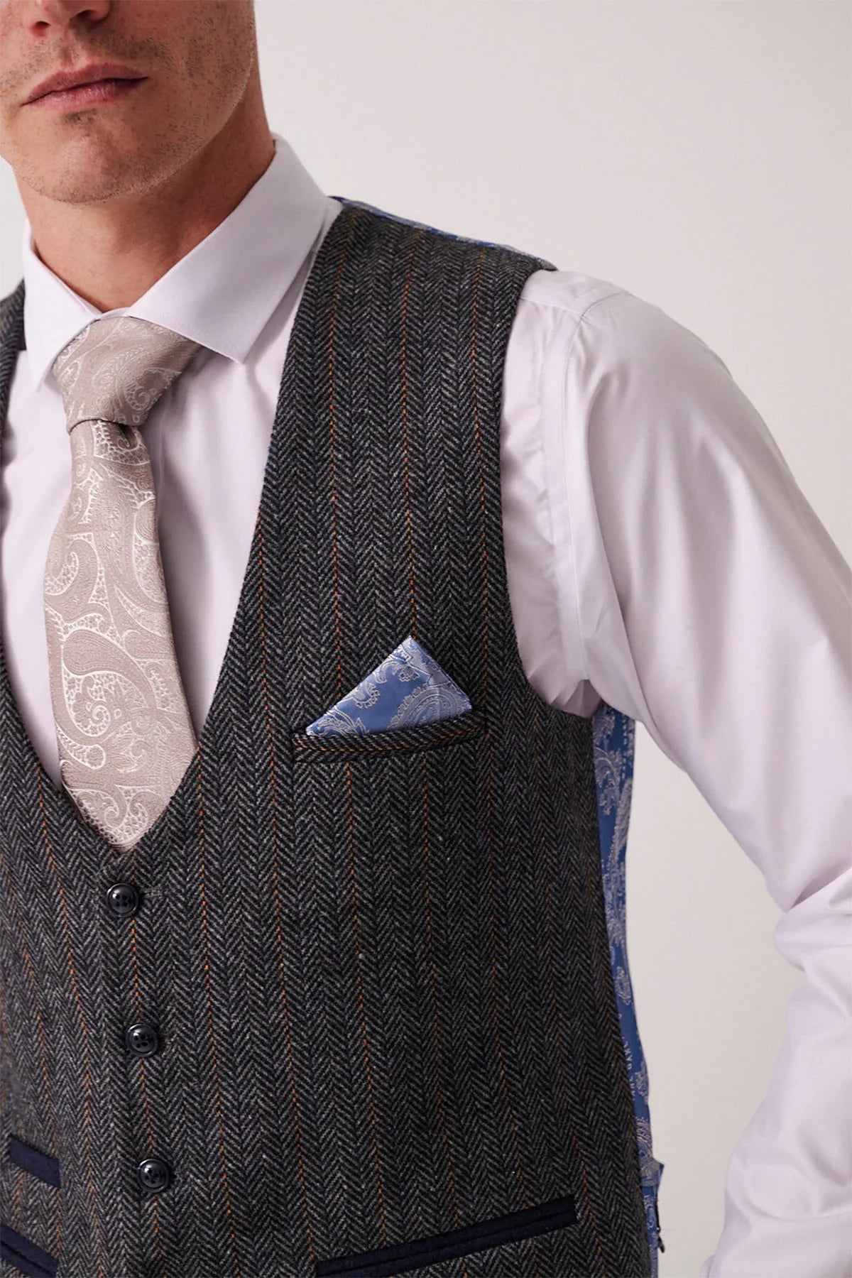 Marc Darcy - Weste Dominic Blue Grey Tweed