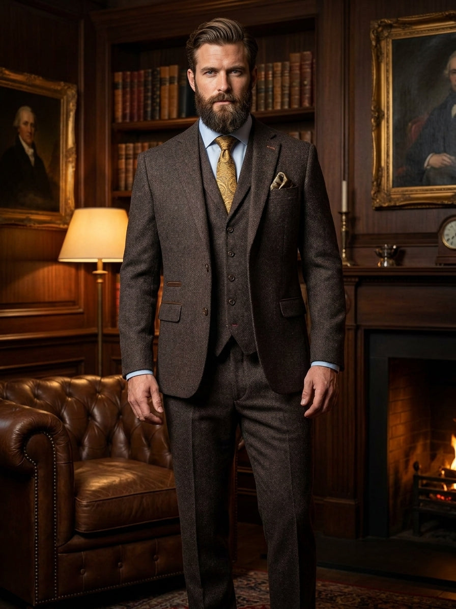 CASTLESON Chief Brown – Driedelig pak donkerbruin tweed 2