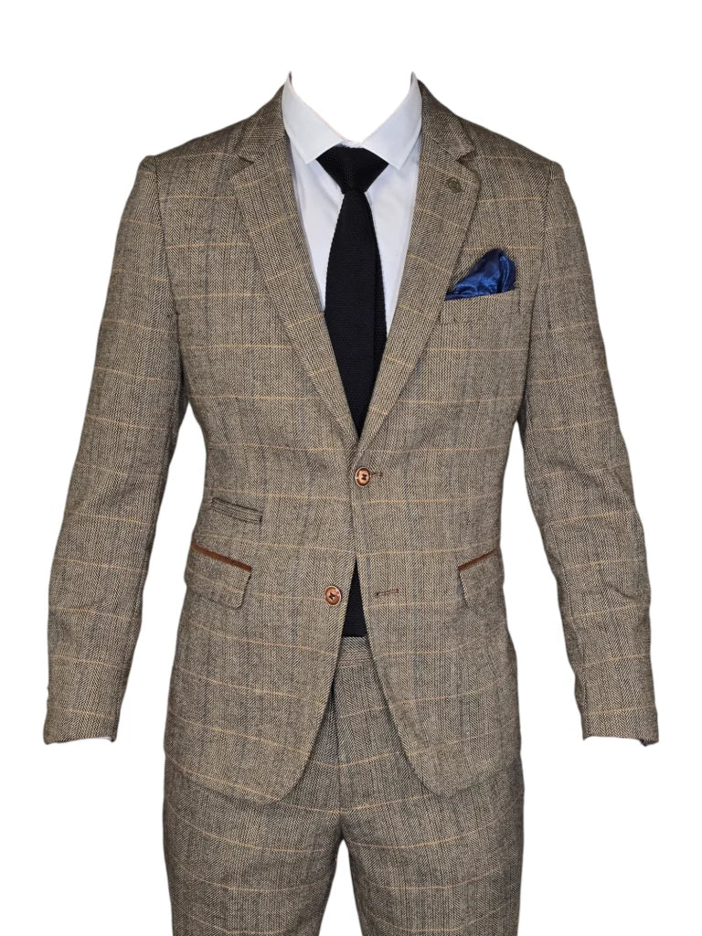2-teiliger Anzug - brauner Herrenanzug - Herringbone Brown