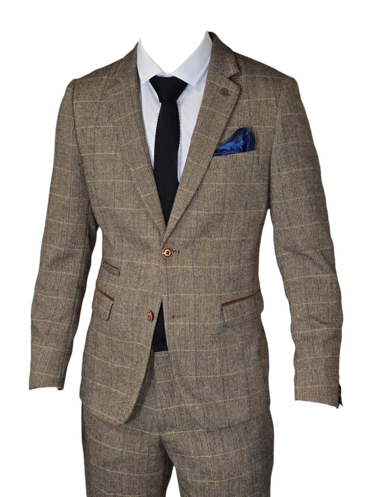 2-teiliger Anzug - brauner Herrenanzug - Herringbone Brown
