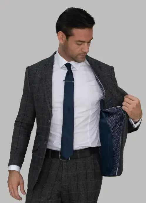 2-teiliges Set – Grauer Herrenanzug – Grey Navy Anzug  2-teilig