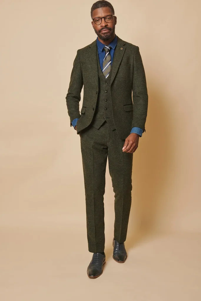 3 - teiliger Herrenanzug Tweed Marlow Olive - Marc Darcy