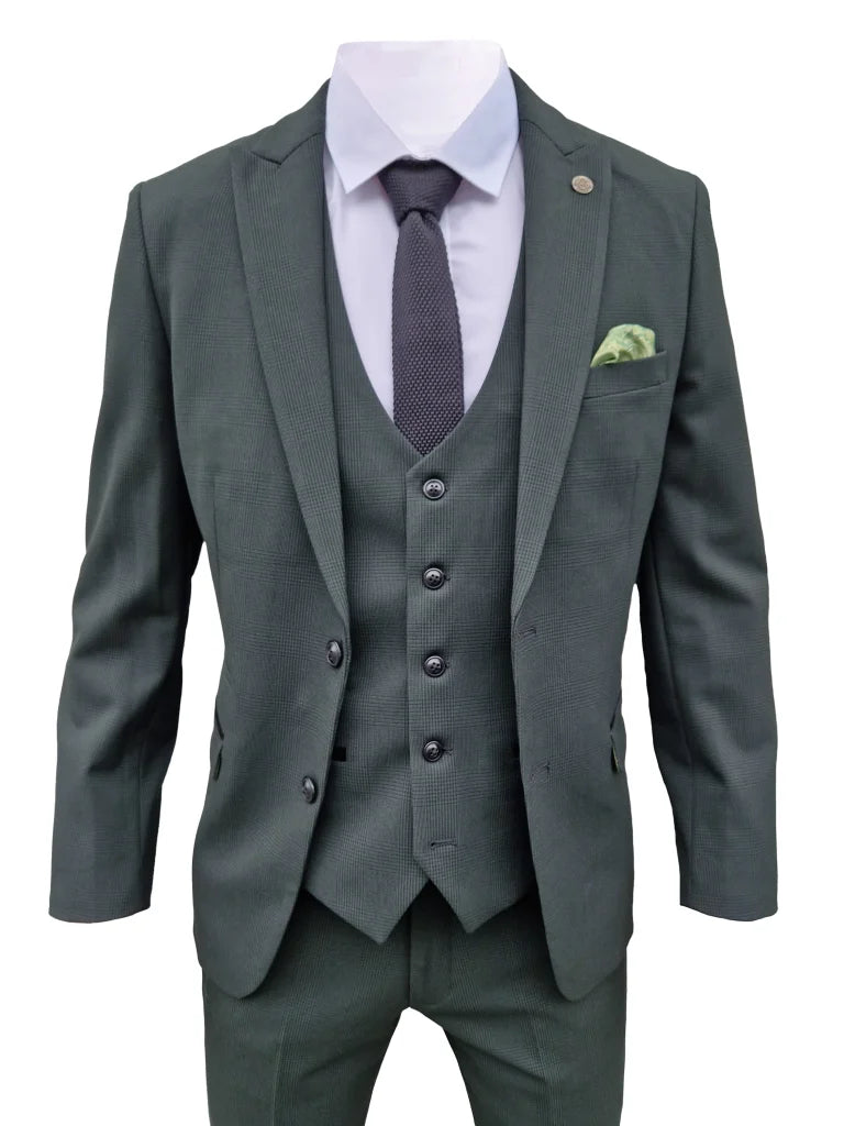 3 - teiliger olive green Herrenanzug mit Karomuster