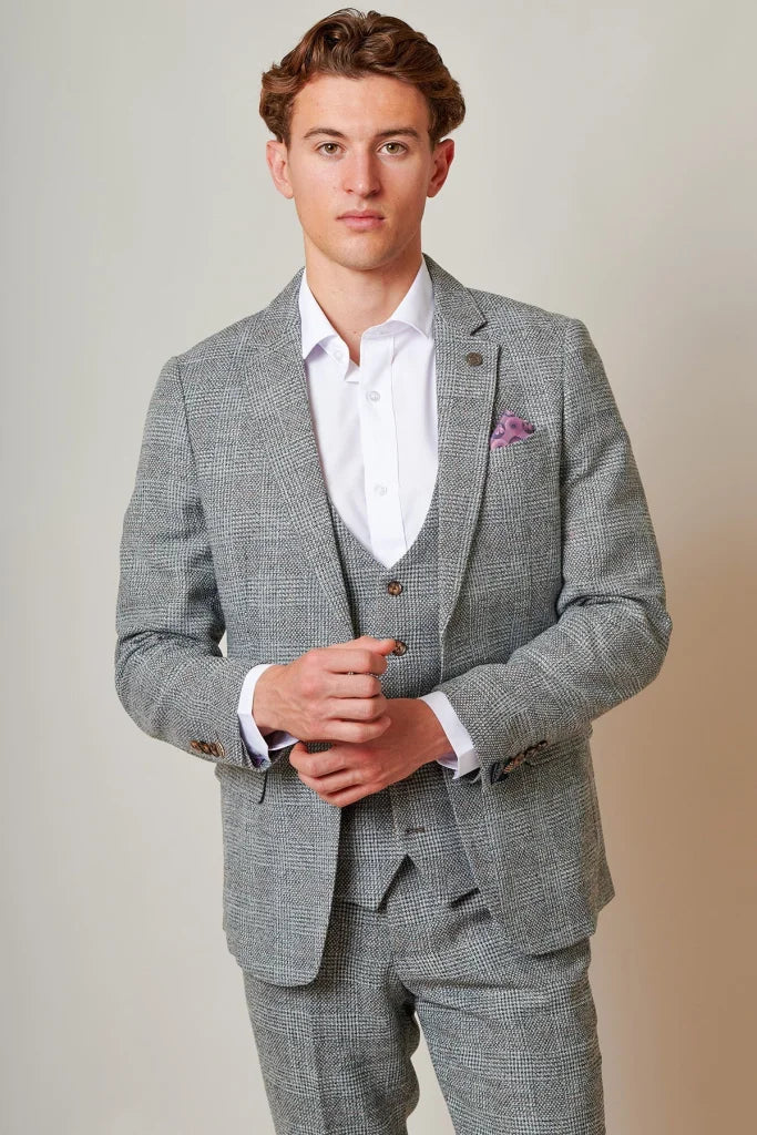 3-teiliges Tweed-Anzug – Marc Darcy Kris Silver Grey