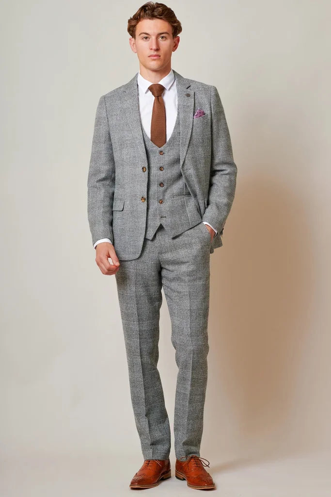 3-teiliges Tweed-Anzug – Marc Darcy Kris Silver Grey