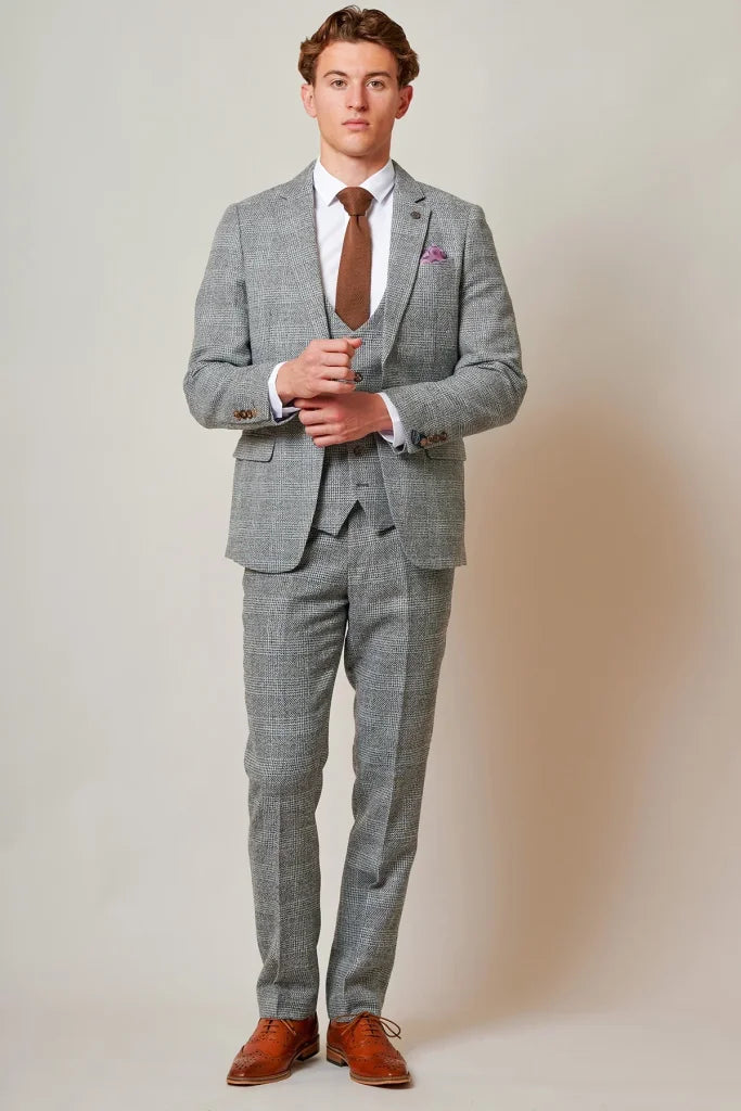 3-teiliges Tweed-Anzug – Marc Darcy Kris Silver Grey