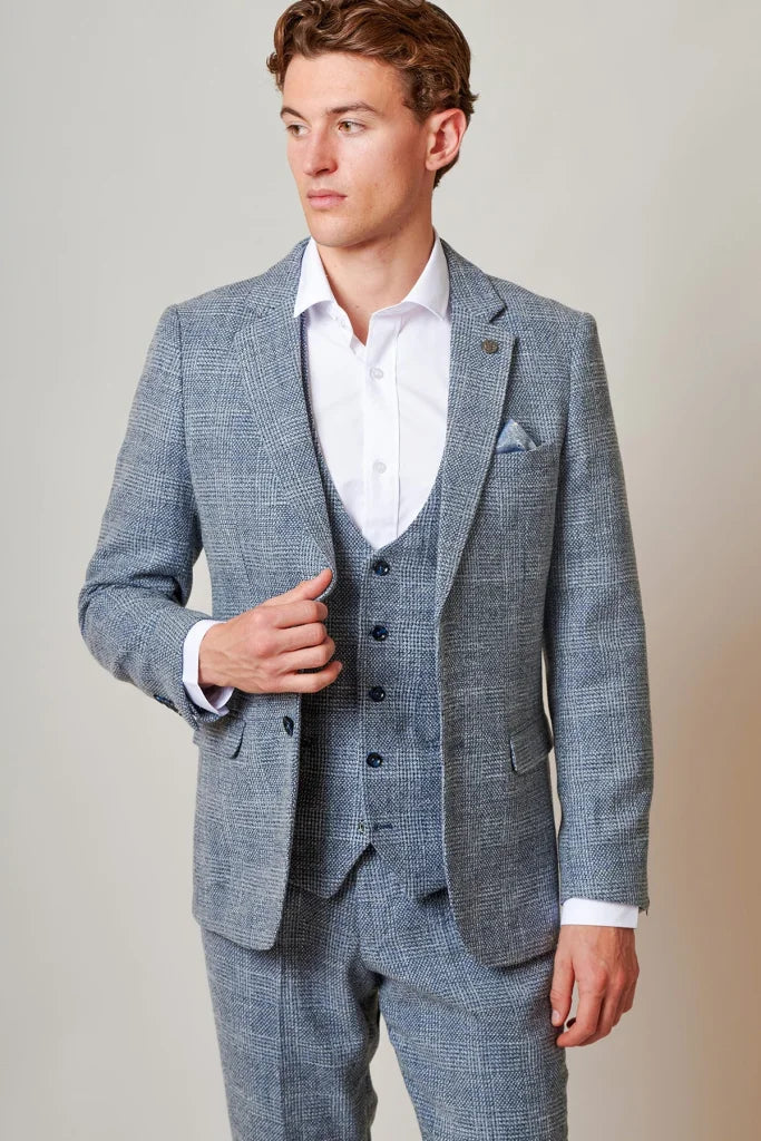3-teiliges Tweed-Anzug – Marc Darcy Kris Sky Blue