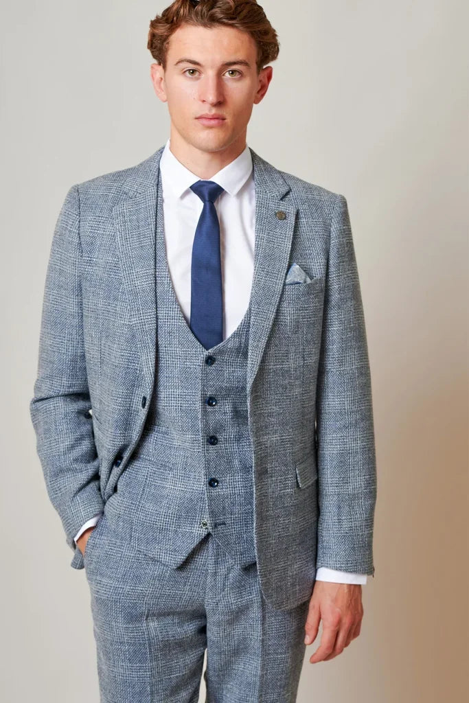 3-teiliges Tweed-Anzug – Marc Darcy Kris Sky Blue