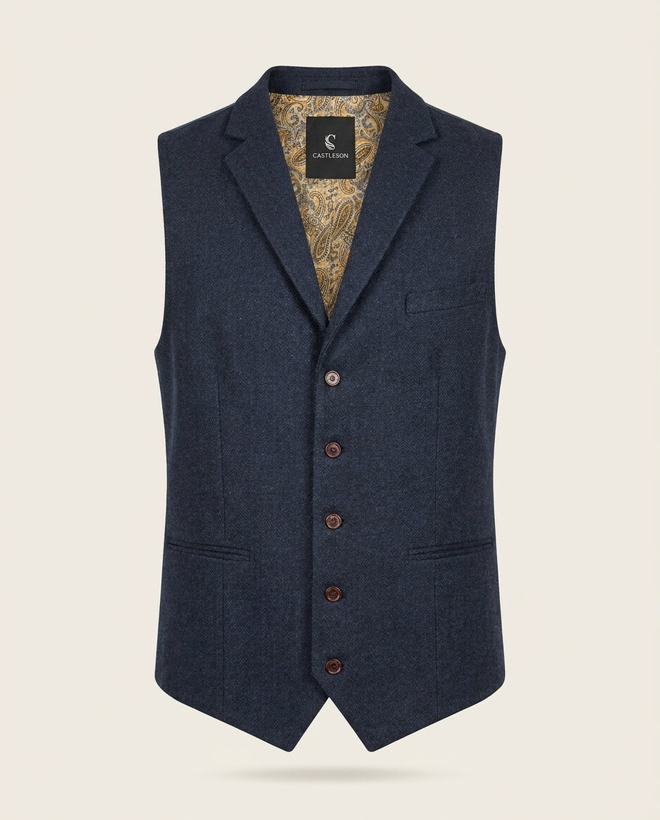 CASTLESON - Gilet Chief Navy Tweed — voorkant