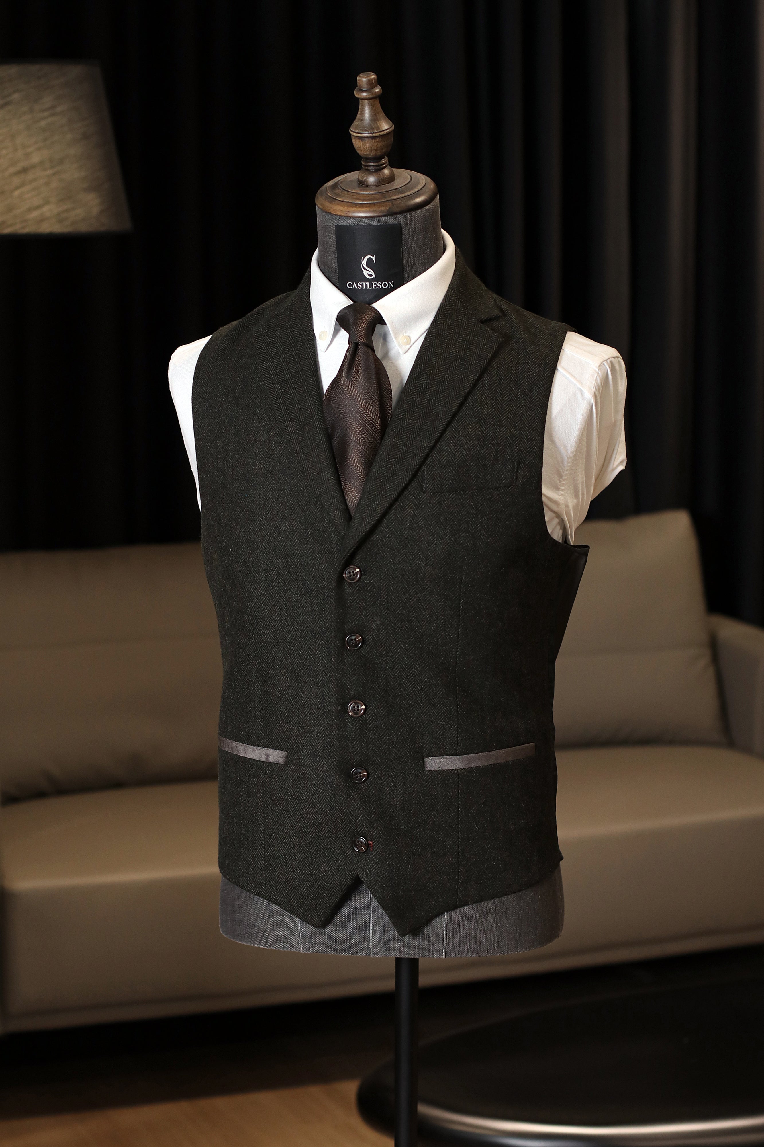 CASTLESON - Kamizelka Chief Olive Tweed