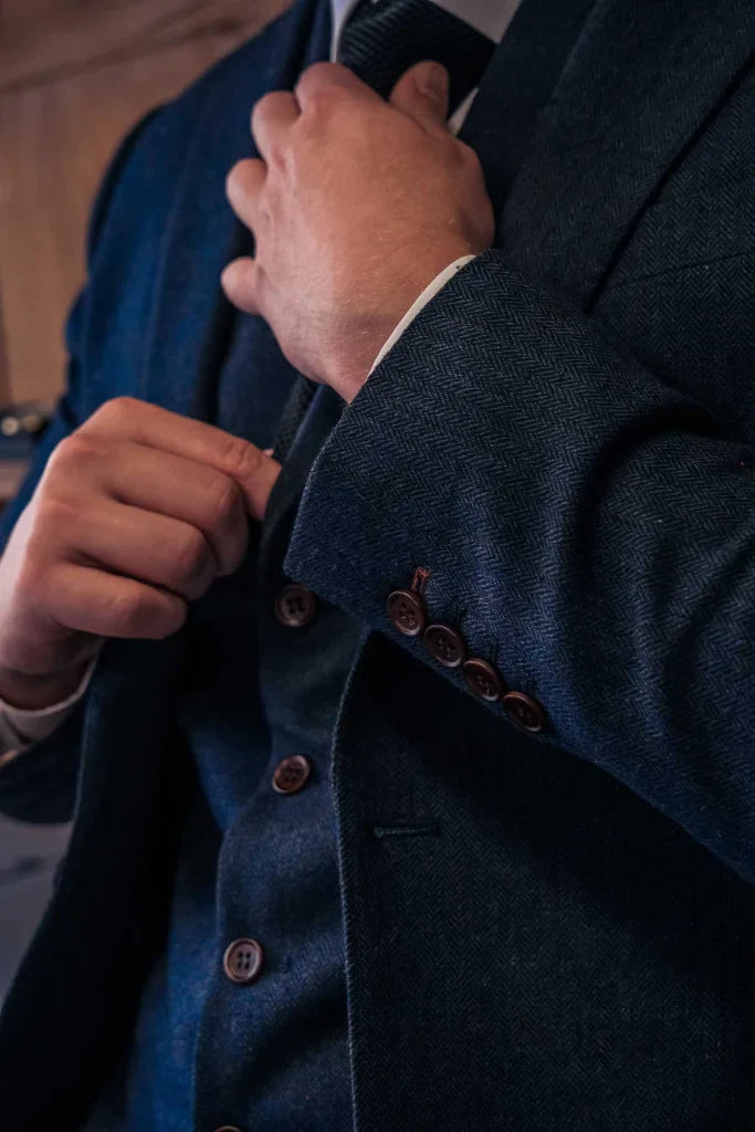 TAVERNY Chief - Herrenanzug marineblauer Tweed - driedelig