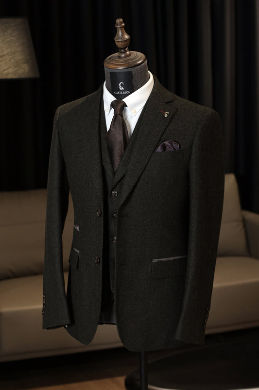 CASTLESON Chief - Herrenanzug Olive Tweed - driedelig pak