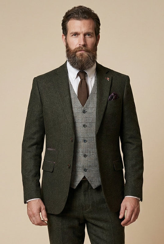 CASTLESON Chief – Herrenanzug Olive Tweed Mix & Match