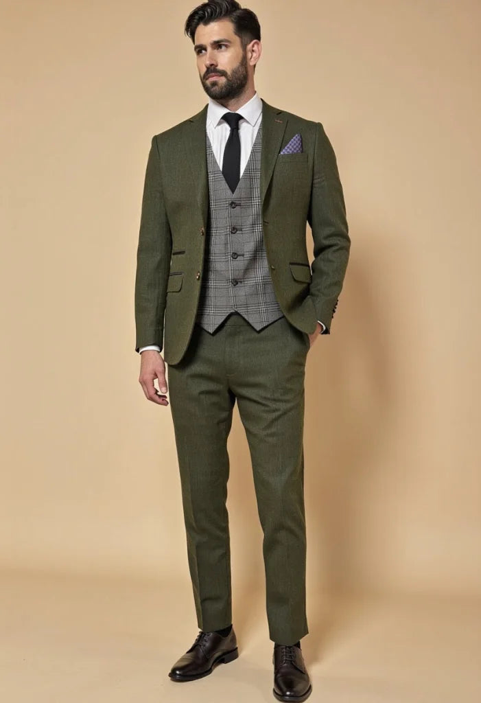 CASTLESON Chief – Herrenanzug Olive Tweed Mix & Match