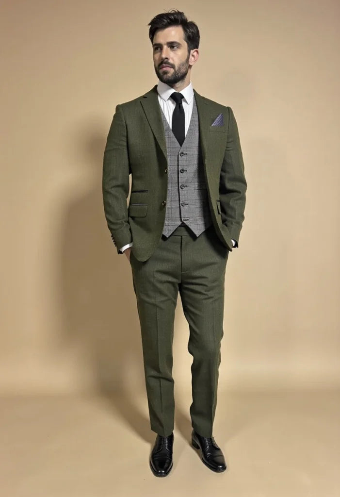 CASTLESON Chief – Herrenanzug Olive Tweed Mix & Match