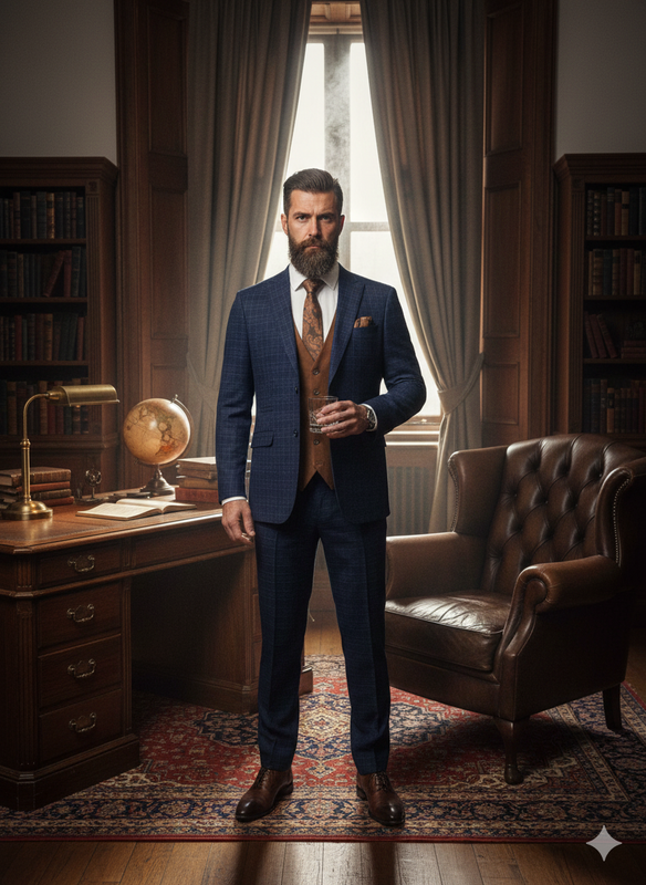 CASTLESON Phantom – Dreiteiliger Herrenanzug Navy/Tan Mix &