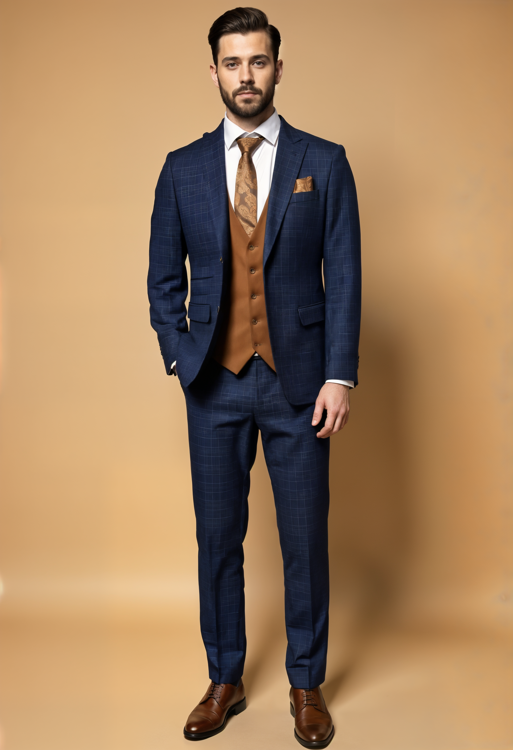 CASTLESON Phantom – Dreiteiliger Herrenanzug Navy/Tan Mix &