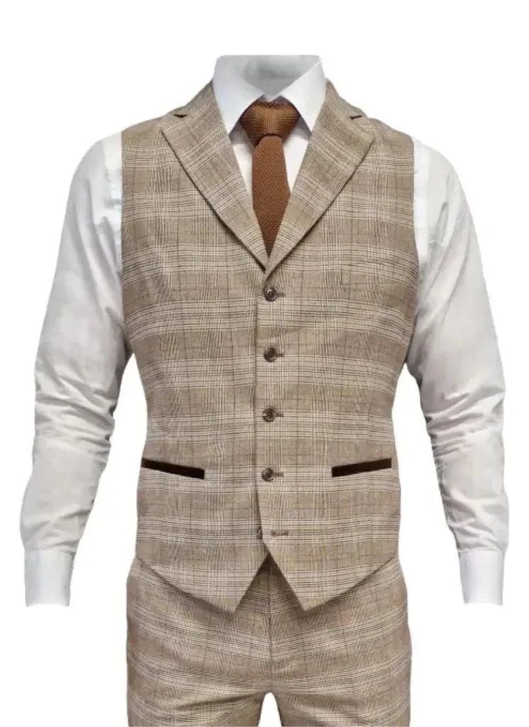 TAVERNY - Weste Karomuster Beige - 1