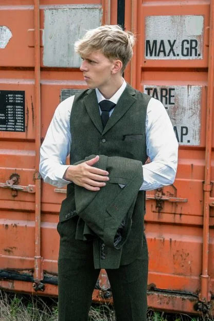 Taverny - Weste Olive Tweed - Weste