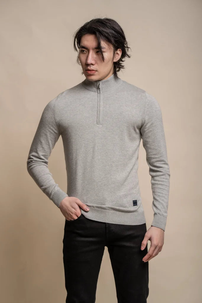 Cavani Avanti Grau - Herrenpullover mit Reißverschluss - S