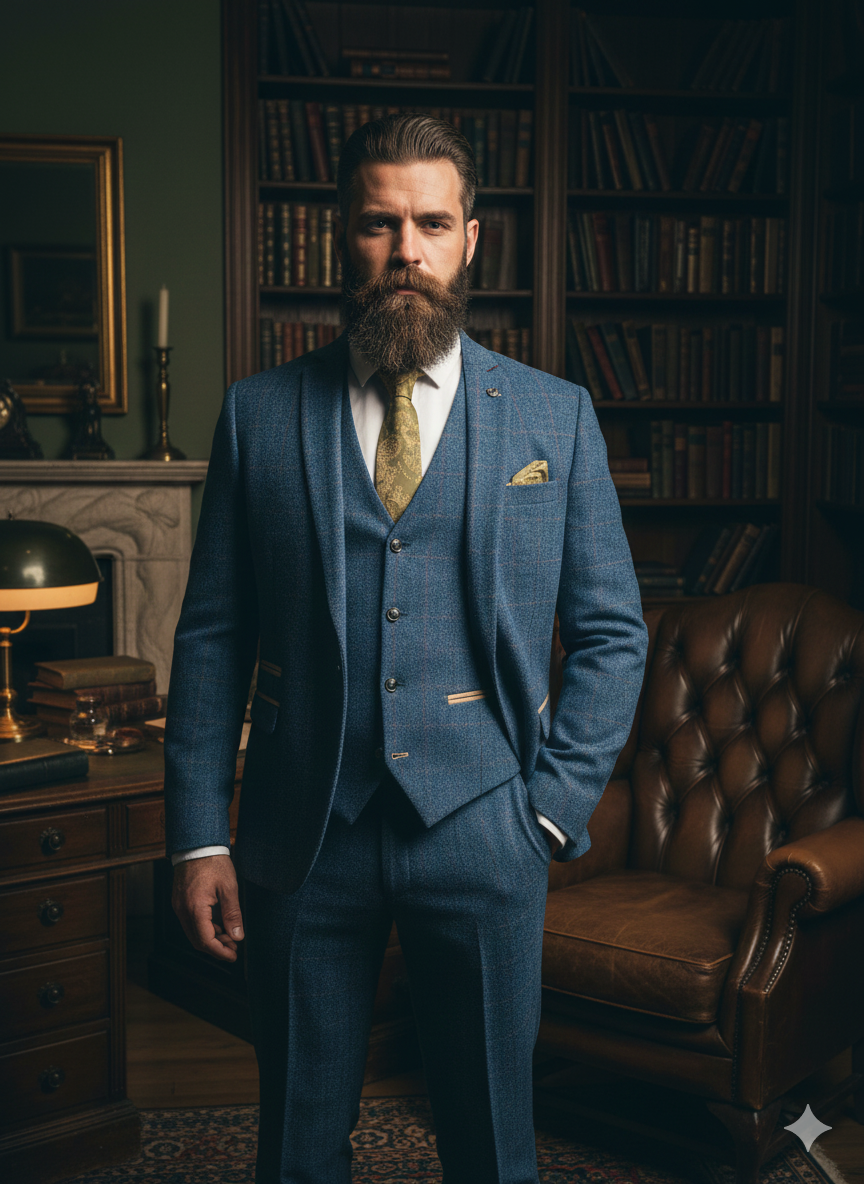 Dreiteiliger Anzug Dion blau Fischgrätmuster - driedelig pak