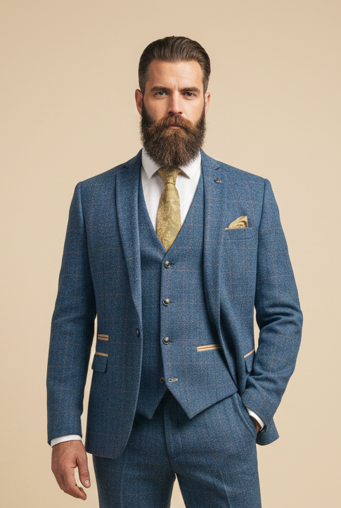 Dreiteiliger Anzug Dion blau Fischgrätmuster - driedelig pak