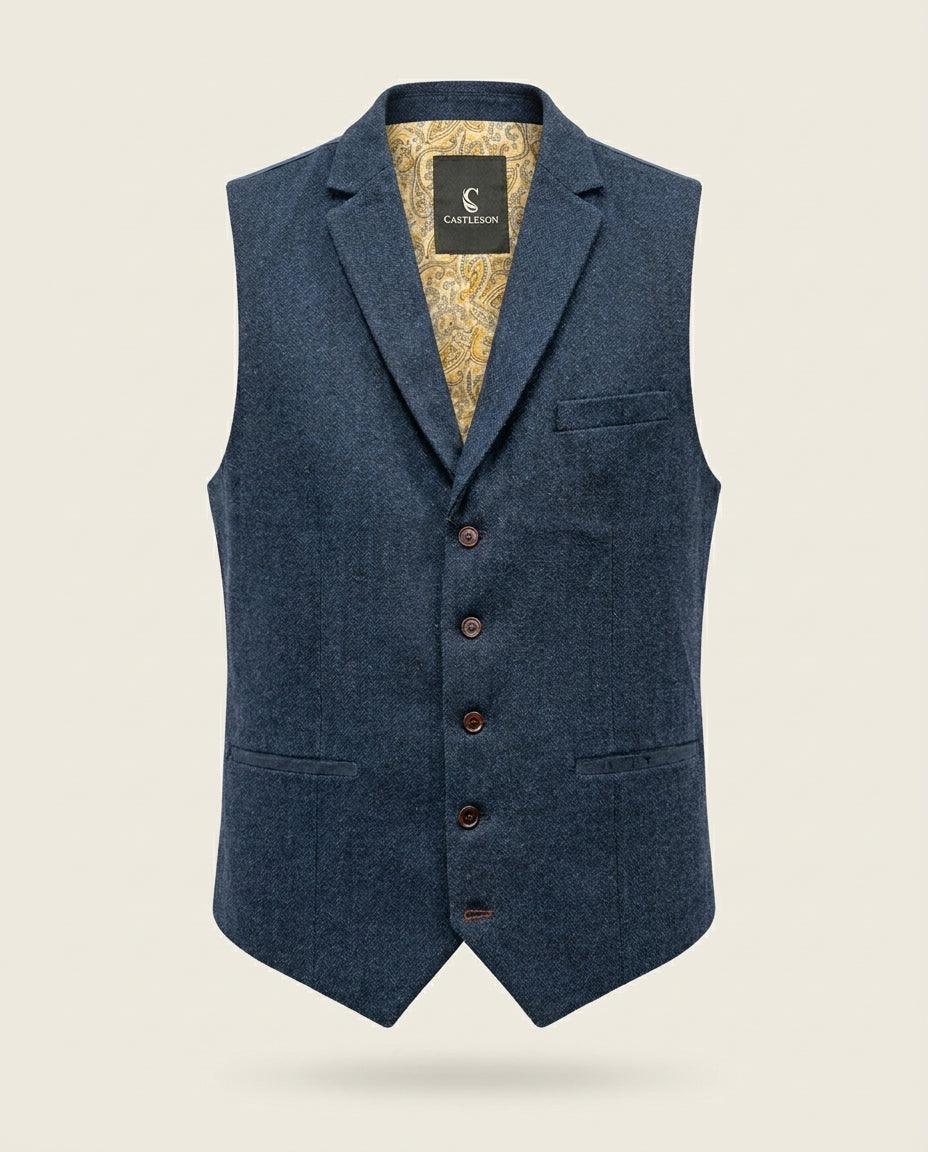CASTLESON - Gilet Chief Navy Tweed — voorkant