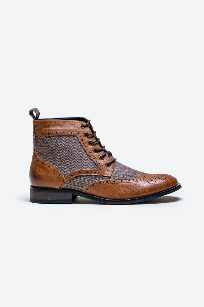 Hellbraune Tweed - Schnürstiefel | Cavani Jones Tan