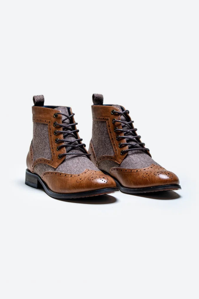 Hellbraune Tweed - Schnürstiefel | Cavani Jones Tan