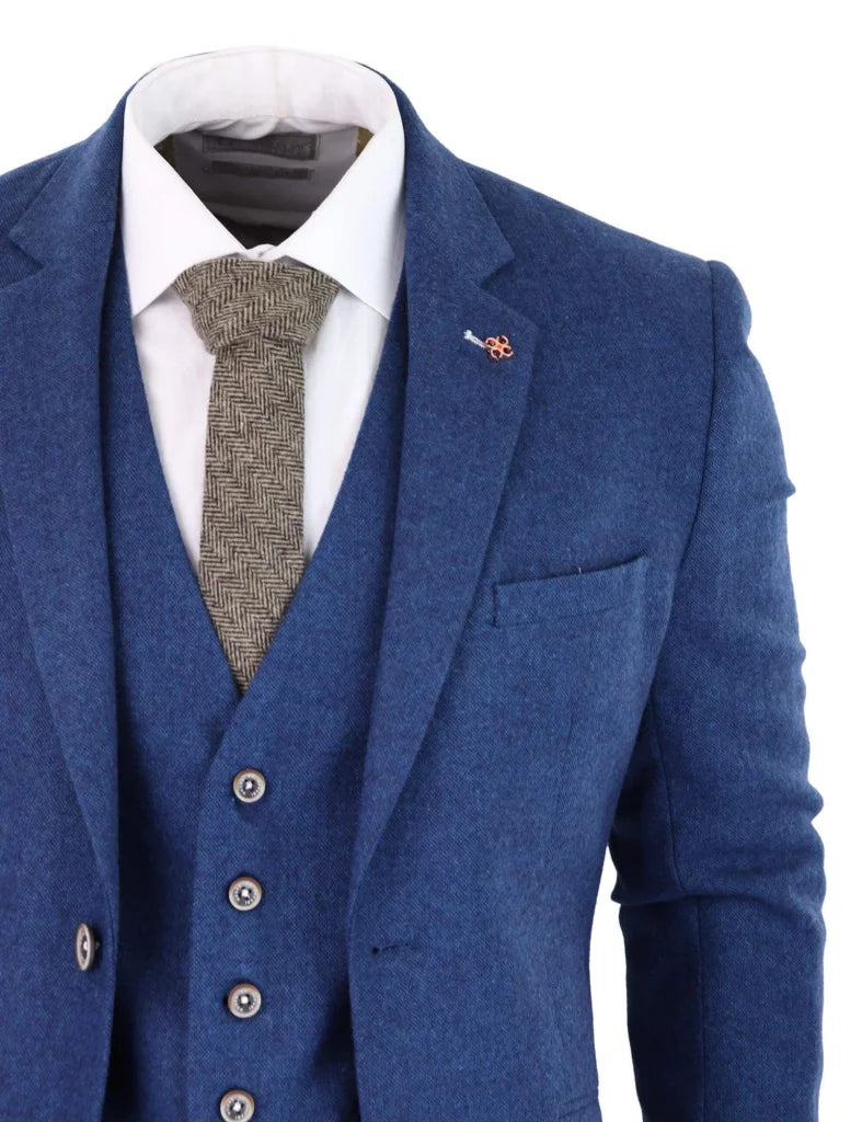 Herren Anzug Tweed slimfit Orson blau - driedelig pak