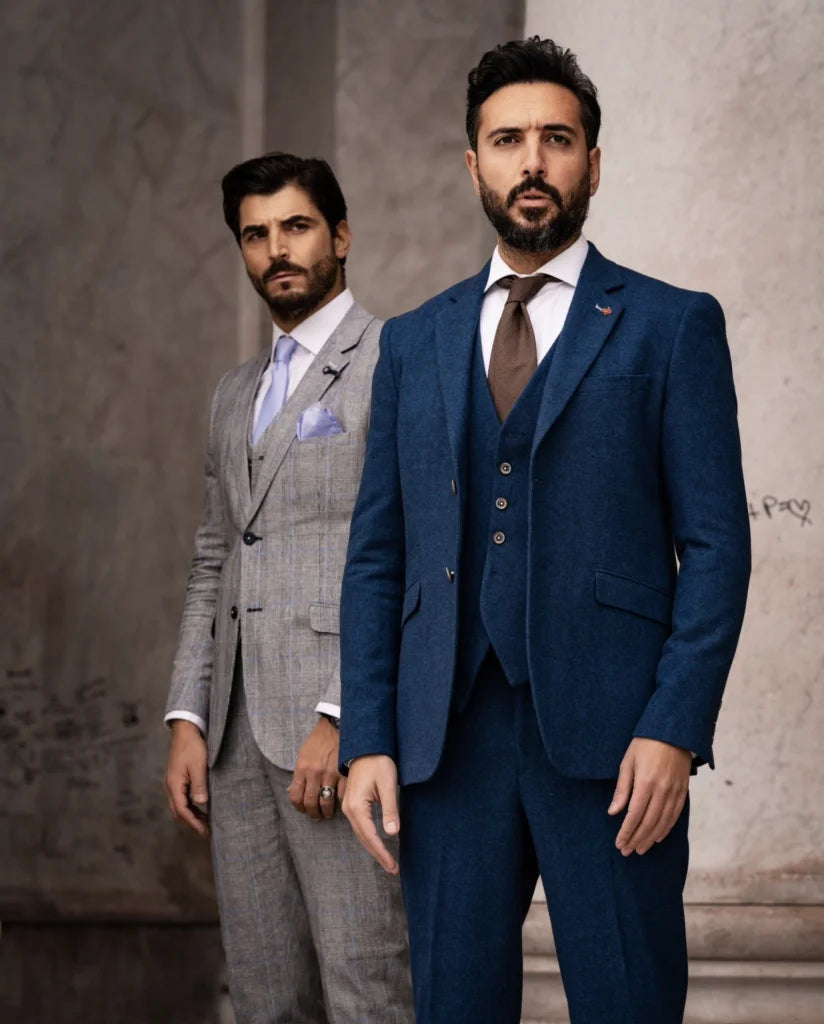 Herren Anzug Tweed slimfit Orson blau - driedelig pak
