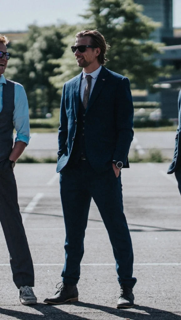 Herren Anzug Tweed slimfit Orson blau - driedelig pak