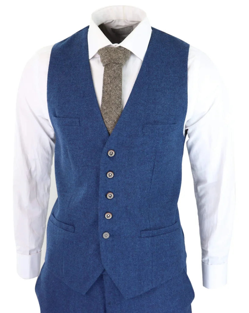Herren Anzug Tweed slimfit Orson blau - driedelig pak