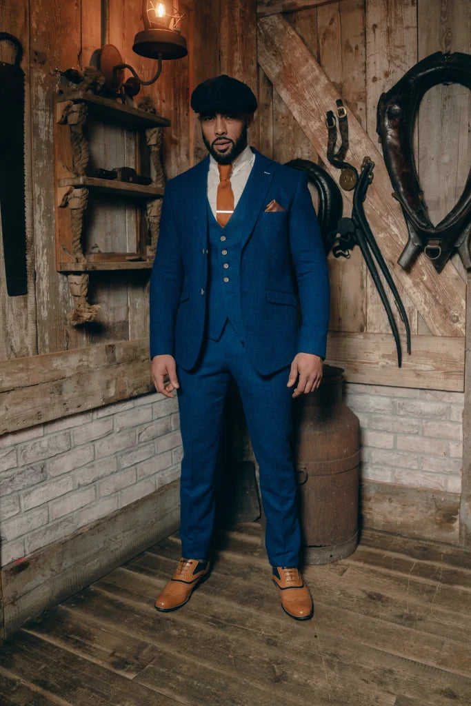 Herren Anzug Tweed slimfit Orson blau - driedelig pak