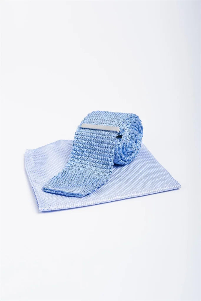 Krawatten Set Knitted Himmelblau - Cavani - gentleman set
