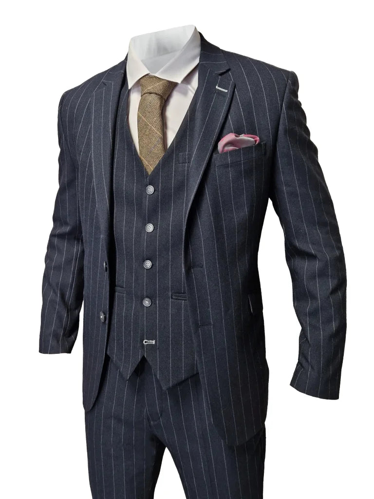 Marineblau gestreiftes Herrenanzug - Cavani Invincible Suit