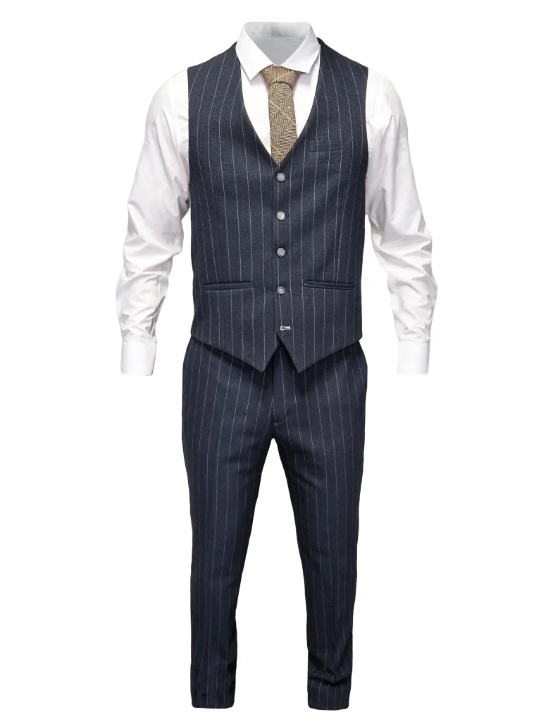 Marineblau gestreiftes Herrenanzug - Cavani Invincible Suit