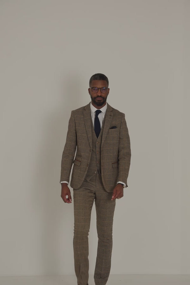 Trzyczęściowy garnitur, Herringbone Brown Classic