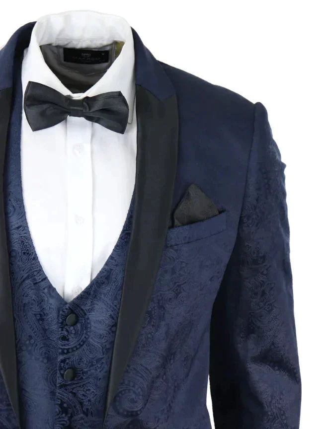 Smoking Navy Samt Paisley - tuxedo