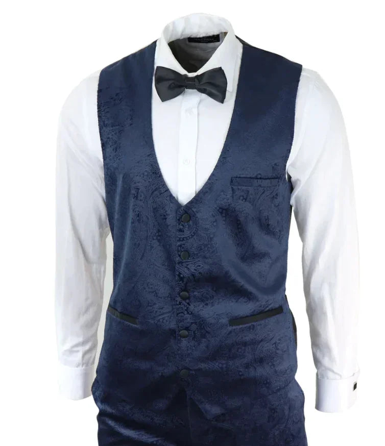 Smoking Navy Samt Paisley - tuxedo