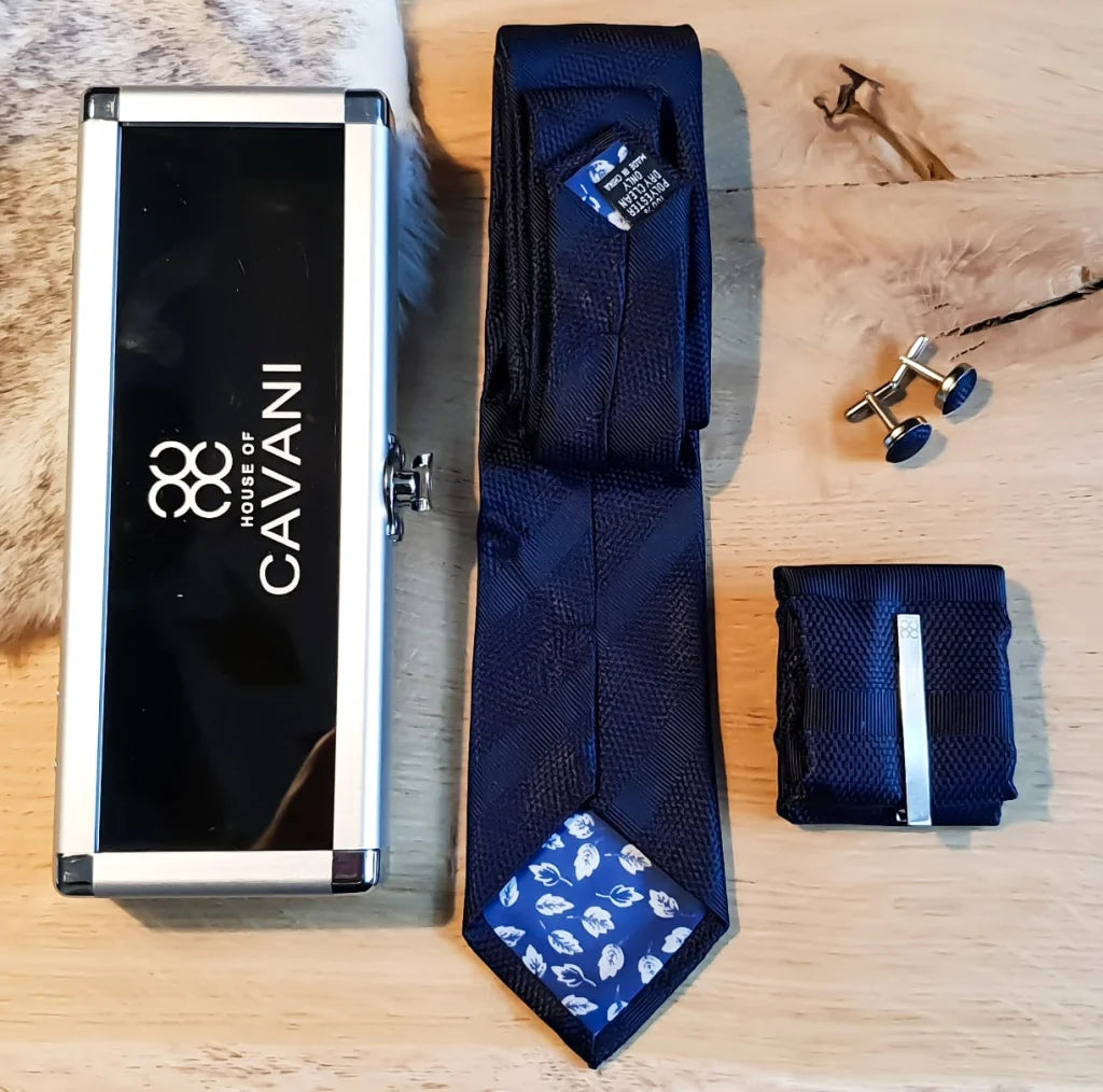 Cavani gentlemens set marineblaue krawatte einstecktuch